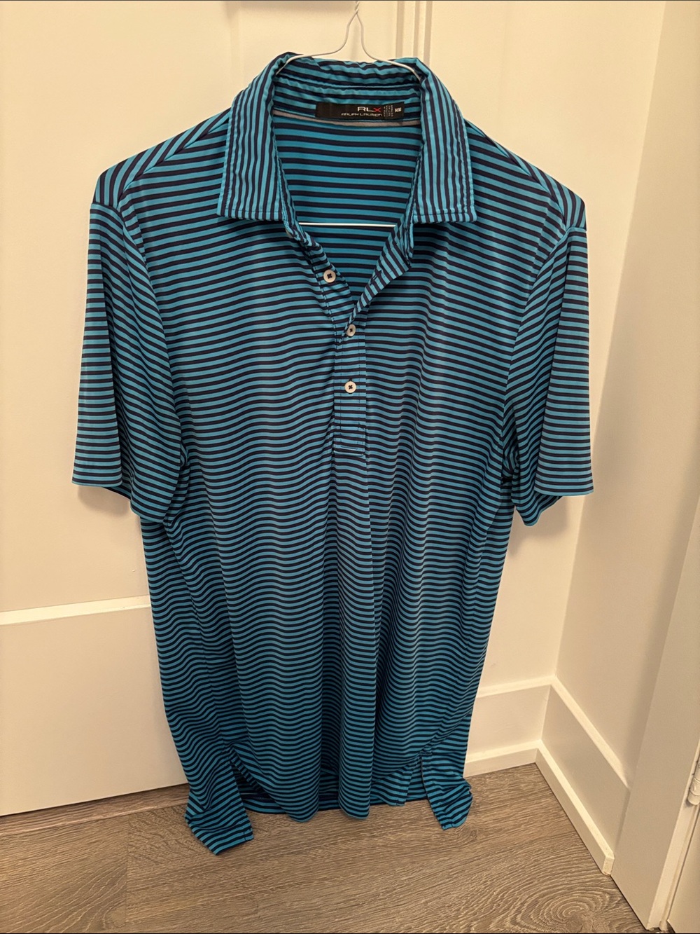 RLX Ralph Lauren Teal and Navy Striped Polo